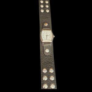 Premier Designs Vivani Black Leather Studded Wrap Watch (NWOT – Needs Battery)
